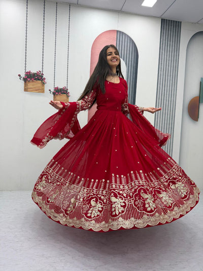 Glamorous Fox Georgette Sequence Partywear Gown & Dupatta