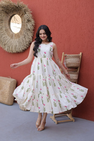 Printed Cotton Frill Kurti with 5-Meter Flair