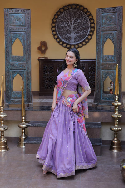 Premium Cosmos Silk Zari Embroidered Lehenga Choli with Tabby Silk Dupatta