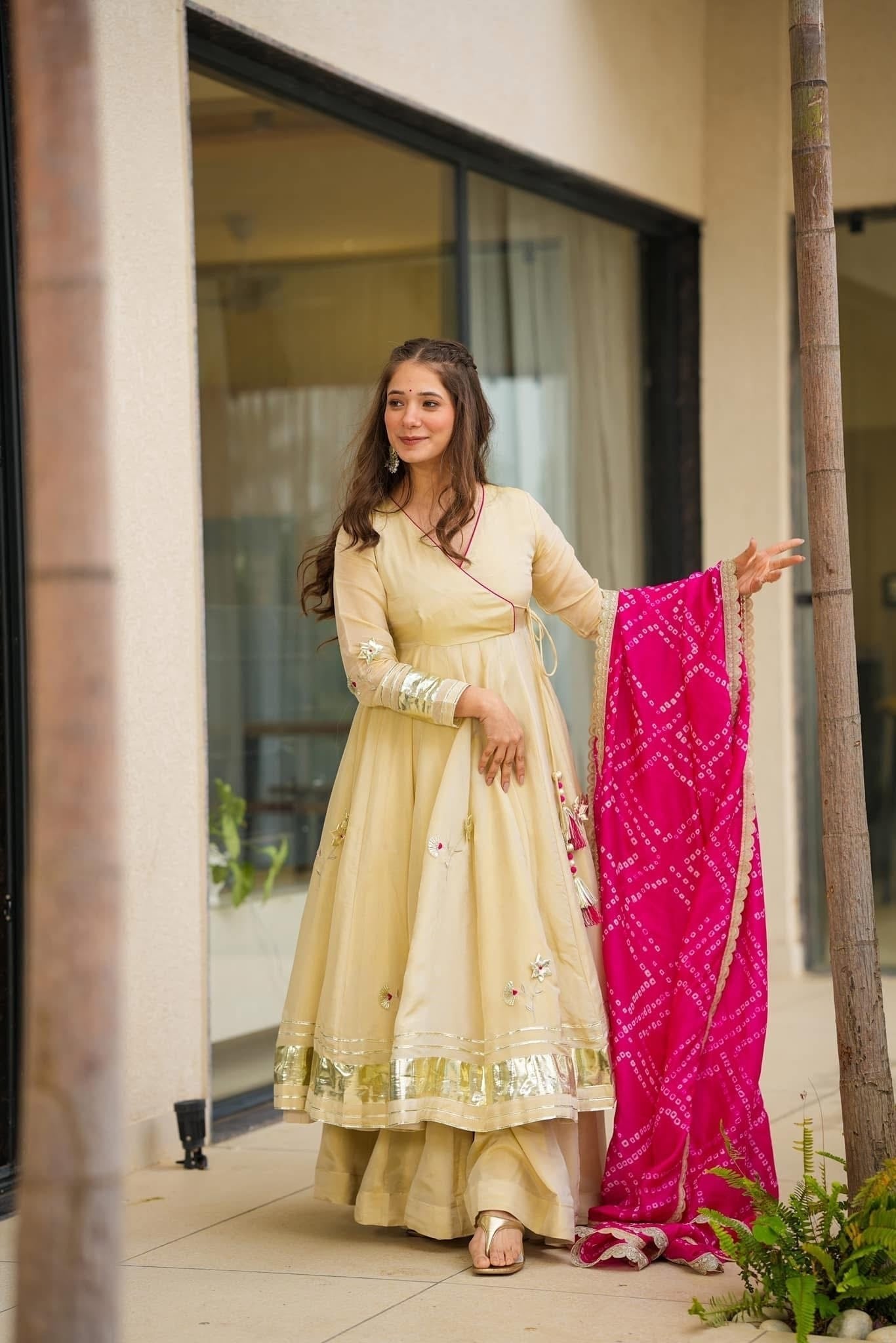 Purely Handmade Anarkali Plazzo Set & Bandhani Dupatta For A Royal Festive Look