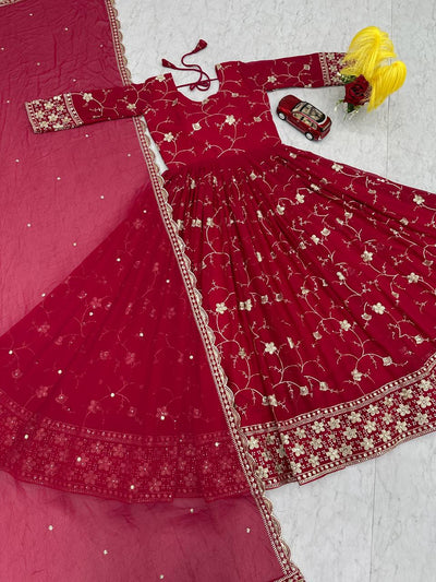 Premium Fox Georgette Embroidered Partywear Gown & Dupatta Set