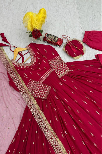 Premium Pure Chinon Silk Embroidered Gown Set with Matching Fancy Purse