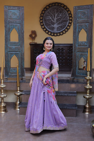 Premium Cosmos Silk Zari Embroidered Lehenga Choli with Tabby Silk Dupatta