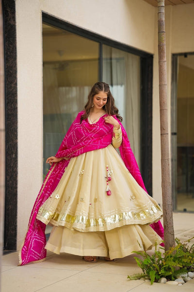 Purely Handmade Anarkali Plazzo Set & Bandhani Dupatta For A Royal Festive Look